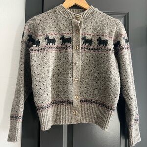 Lands' End Scottie dog 100% wool cardigan sweater